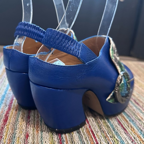 Fluevog LIKE NEW Prepare Buzz blue/green python platform clog - 6.5 (fits 6) - Picture 4 of 16